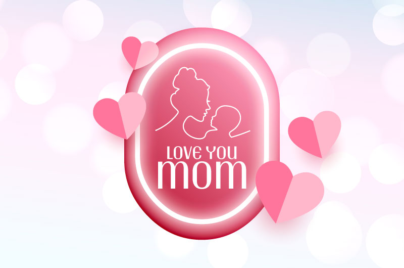 母子轮廓和爱心设计母亲节背景矢量素材(EPS)