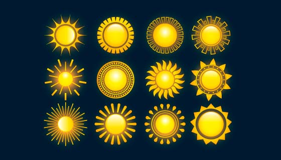 12个不同的金色太阳图案矢量素材(EPS)