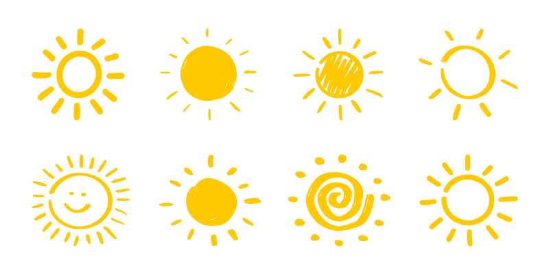 八个手绘可爱太阳矢量素材(EPS/免扣PNG)