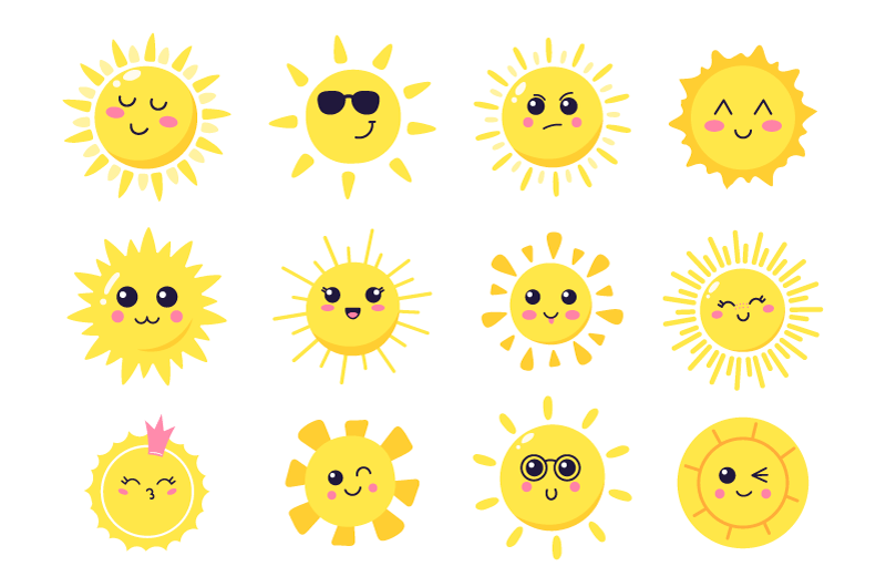 12个表情丰富的太阳矢量素材epspng