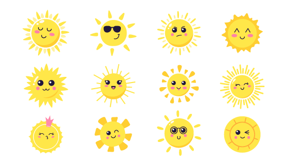 12个表情丰富的太阳矢量素材(EPS/PNG)