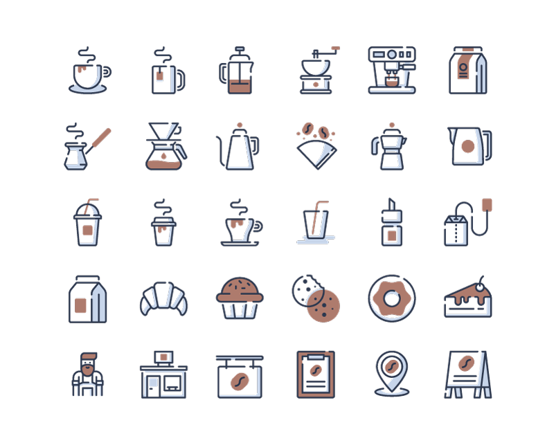 30个咖啡相关的图标矢量素材(EPS/免扣PNG)