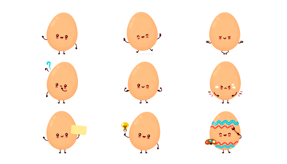 九个不同表情的可爱鸡蛋矢量素材(EPS)