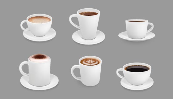 六种装着咖啡的杯子矢量素材(EPS)