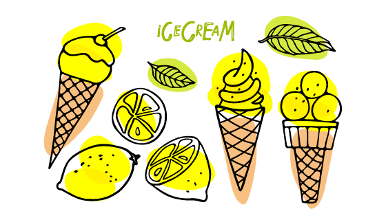 手绘风格的冰淇淋和柠檬矢量素材(EPS)