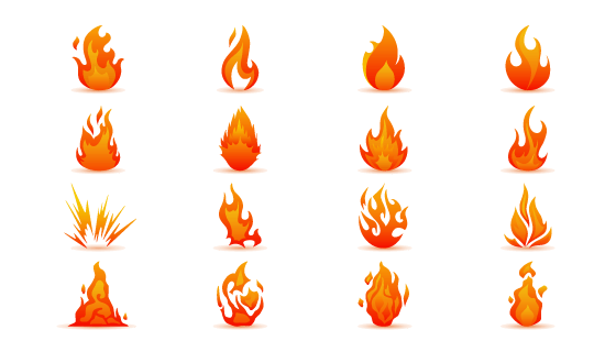 16个扁平风格的火焰/火苗矢量素材(EPS/PNG)