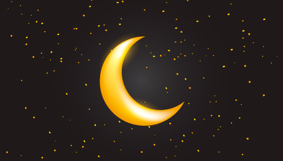 夜空中金色的弯弯月亮矢量素材(EPS)