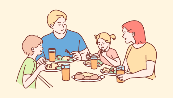 手绘风格一家人一起吃早餐矢量素材(EPS)