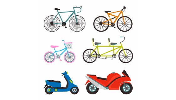 扁平风格的自行车和摩托车矢量素材(EPS)