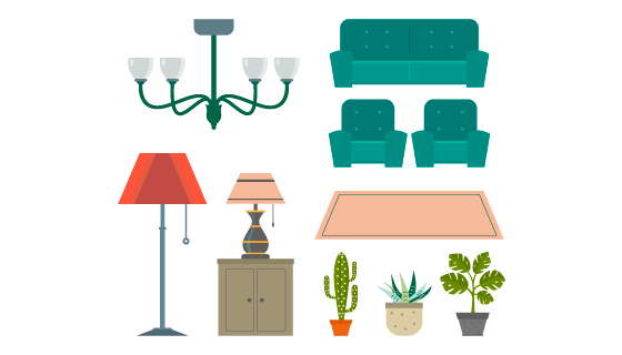 扁平风格的家具和盆栽矢量素材(EPS)
