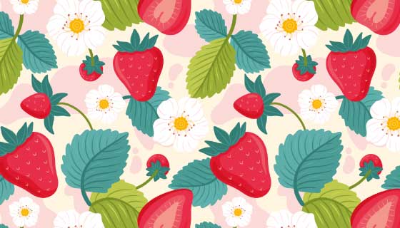 草莓和花朵图案背景矢量素材(AI/EPS)