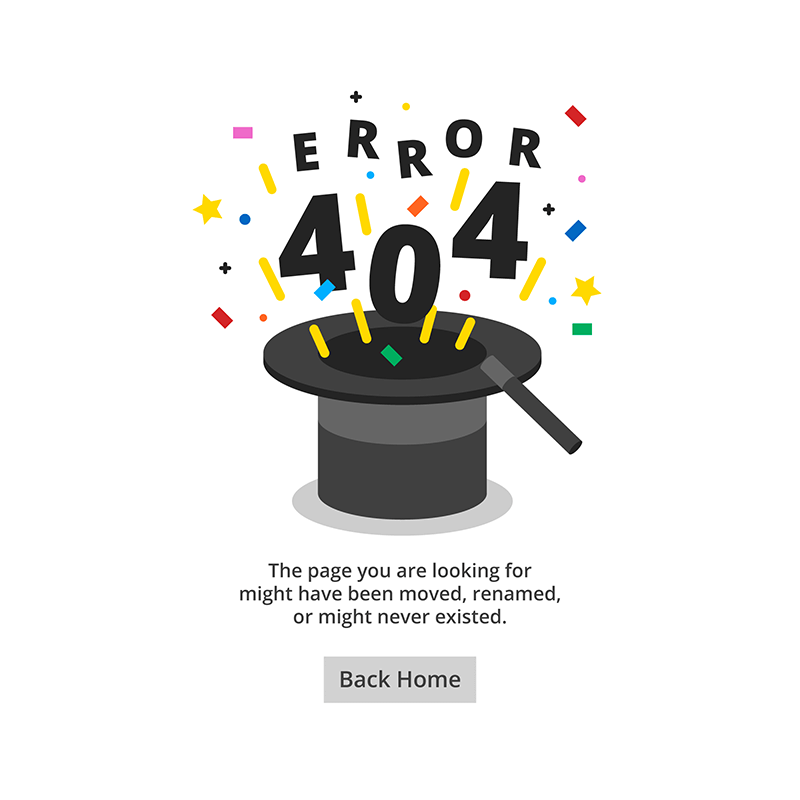 魔术帽设计404错误页面矢量素材(EPS/AI)