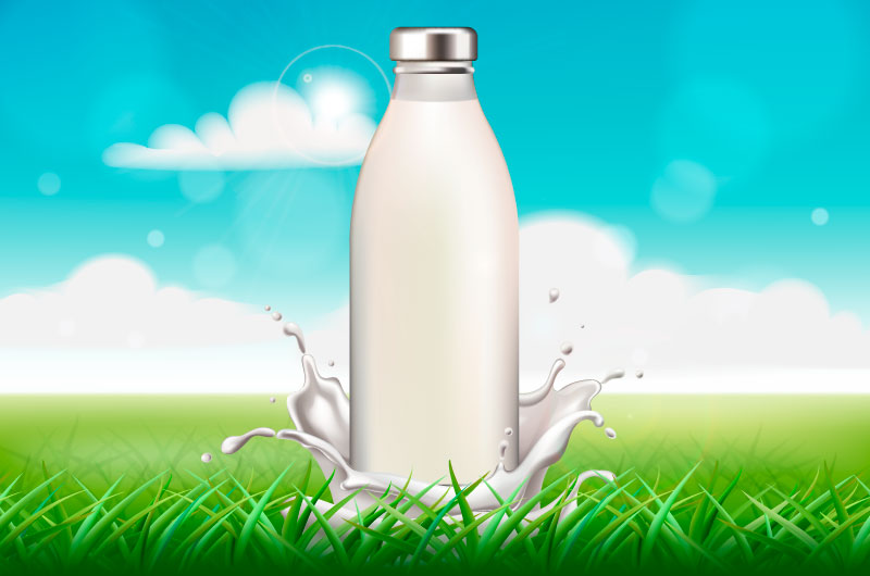 草原上的瓶装纯牛奶矢量素材(EPS)