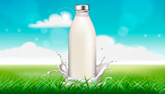 草原上的瓶装纯牛奶矢量素材(EPS)