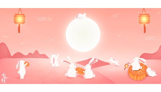看这月亮吃月饼的兔子设计中秋节banner矢量素材(EPS)