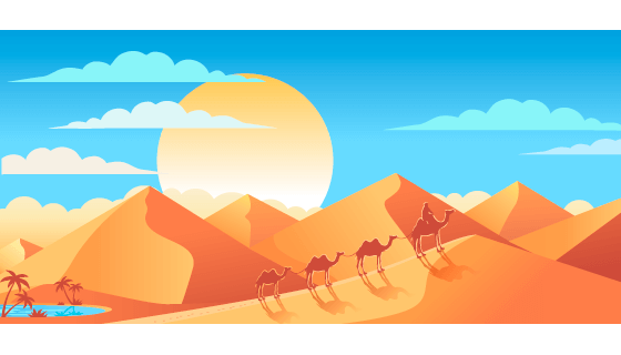阳光灿烂的沙漠骆驼商队矢量素材(EPS)