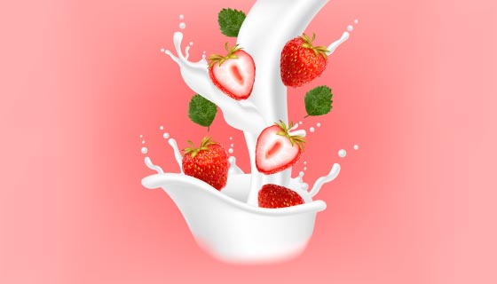 逼真的草莓和牛奶矢量素材(EPS)