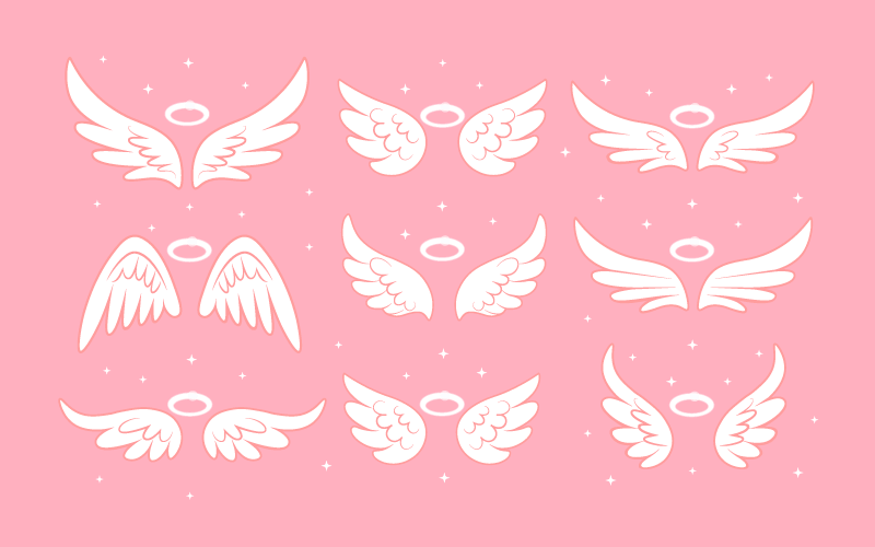 九个闪闪发光的天使仙女翅膀矢量素材(EPS)