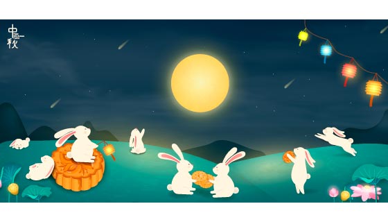 赏月的兔子设计中秋节背景矢量素材(EPS)