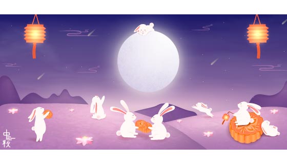可爱的兔子设计中秋节banner矢量素材(EPS)
