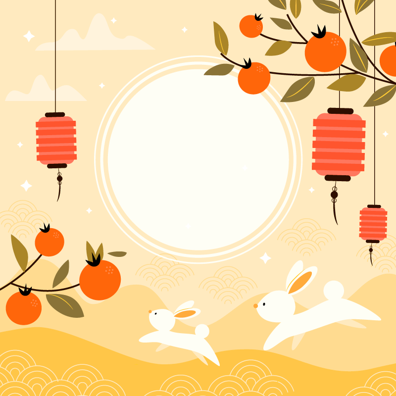 兔子橙子灯笼设计中秋节背景矢量素材(AI/EPS)