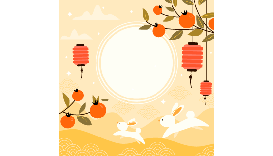 兔子橙子灯笼设计中秋节背景矢量素材(AI/EPS)