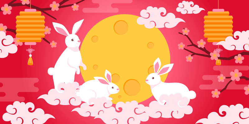 月亮旁嘻嘻的兔子设计中秋节背景矢量素材(AI/EPS)