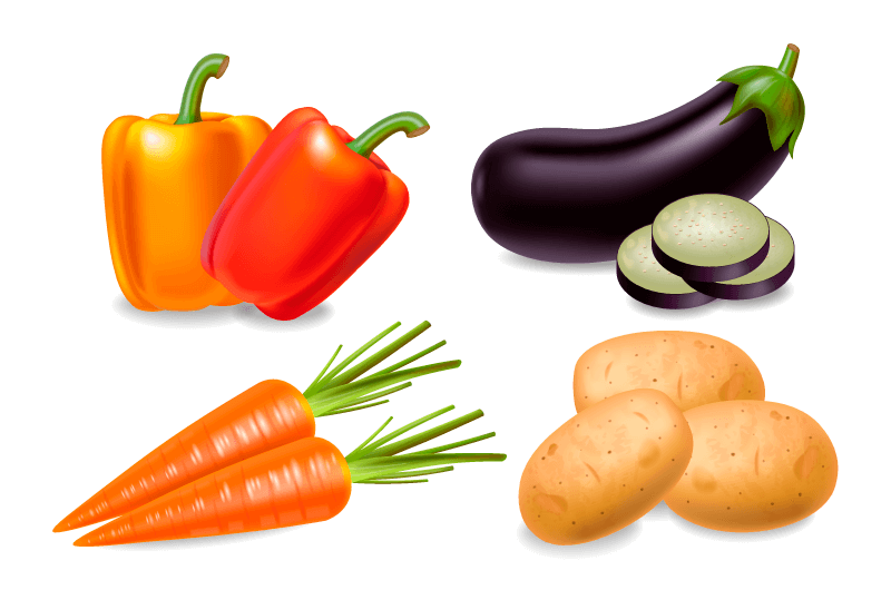 辣椒茄子胡萝卜土豆四种蔬菜矢量素材(EPS)