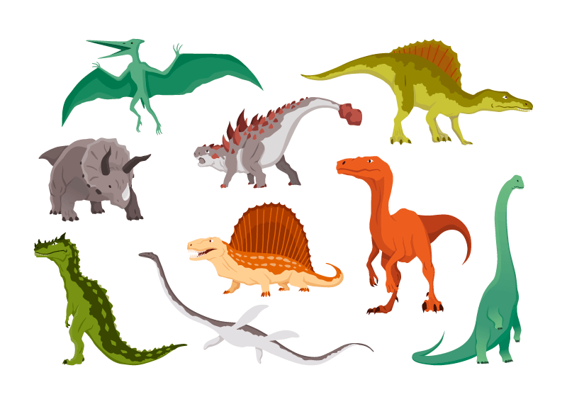 各种各样扁平风格的恐龙矢量素材(EPS)