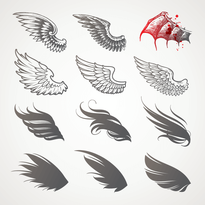 九个不同形状的翅膀矢量素材(EPS)