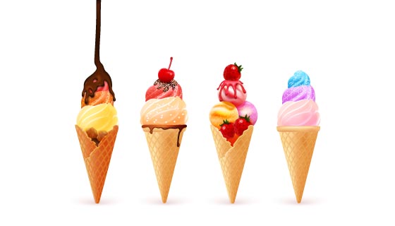 四个逼真的彩色冰淇淋矢量素材(EPS)