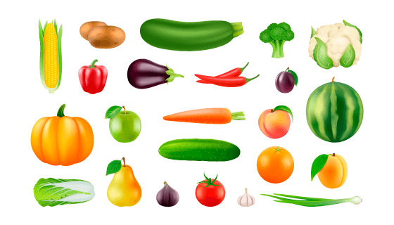 各种各样的有机健康蔬菜水果矢量素材(EPS)