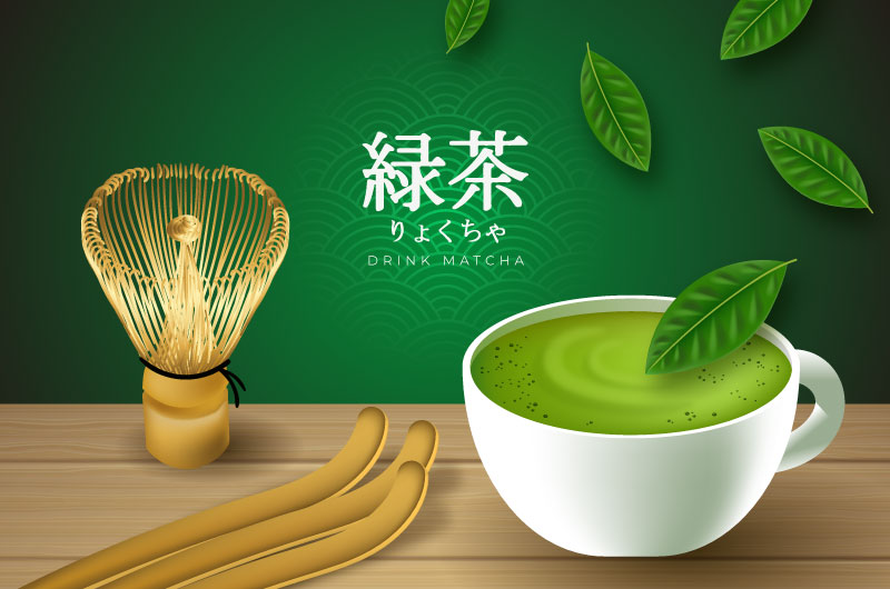 逼真的绿茶广告设计背景矢量素材(AI/EPS)