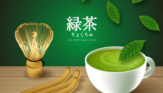 逼真的绿茶广告设计背景矢量素材(AI/EPS)