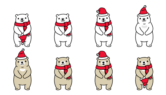 带着圣诞帽围着围巾的北极熊矢量素材(EPS/PNG)