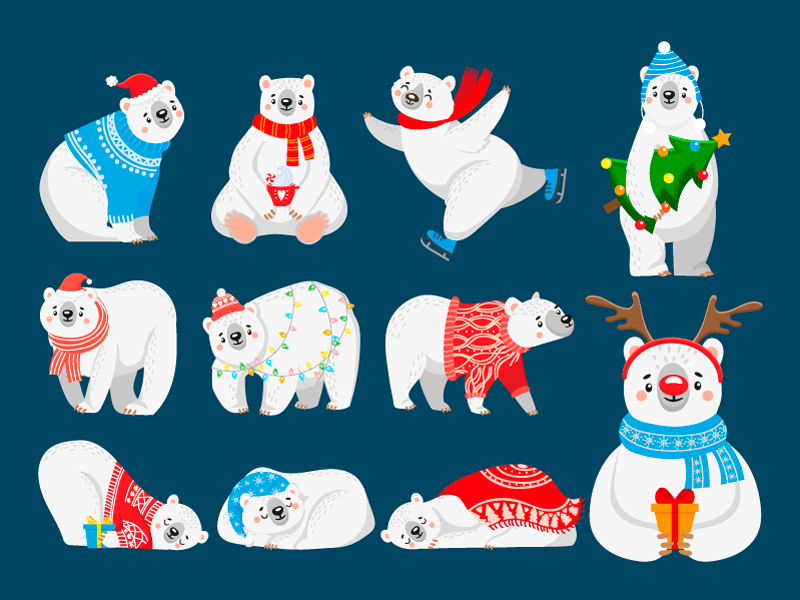 庆祝圣诞节和新年的北极熊矢量素材(EPS/免扣PNG)