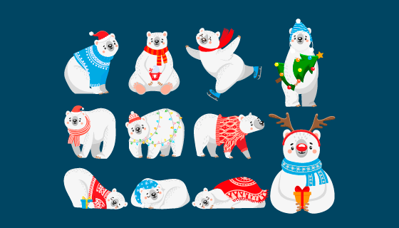 庆祝圣诞节和新年的北极熊矢量素材(EPS/PNG)