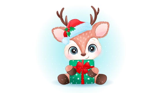 带着圣诞帽抱着礼物的驯鹿矢量素材(EPS)
