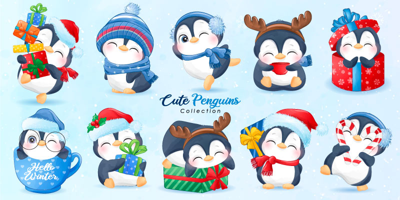 欢度圣诞的小企鹅矢量素材(EPS)