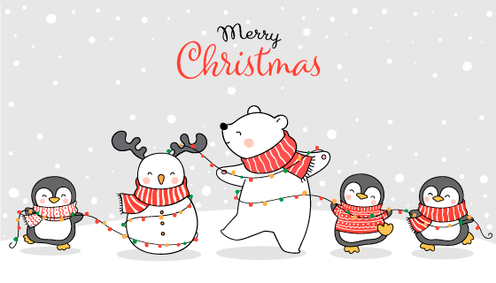 雪地里庆祝圣诞节的北极熊和企鹅矢量素材(EPS)
