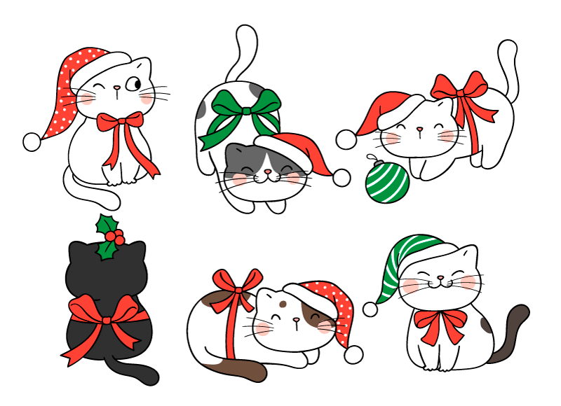 庆祝圣诞节快乐的可爱猫咪矢量素材(EPS/免扣PNG)