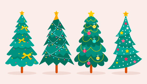 四颗扁平风格的圣诞树矢量素材(AI/EPS/PNG)