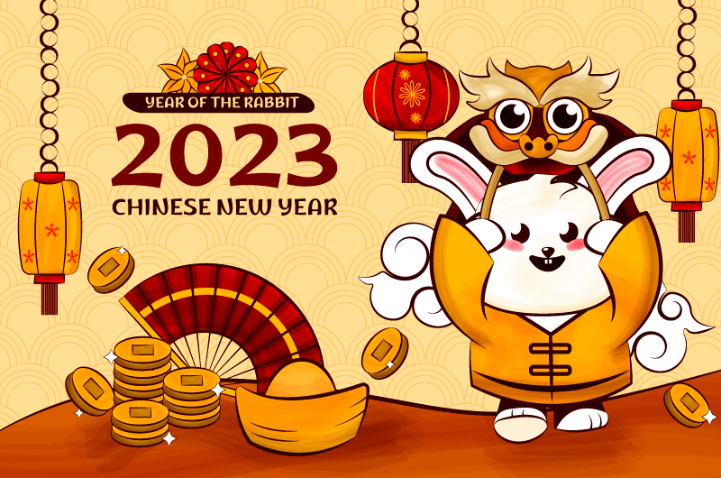 兔子和元宝等设计2023兔年快乐矢量素材(AI/EPS)