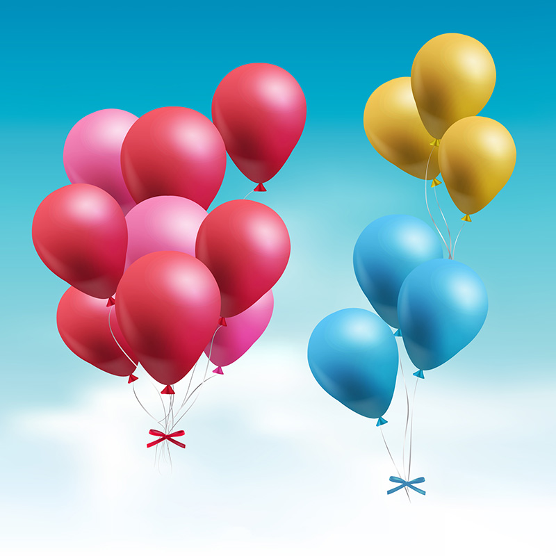 天空中漂浮的彩色气球矢量素材(EPS/AI/免扣PNG)