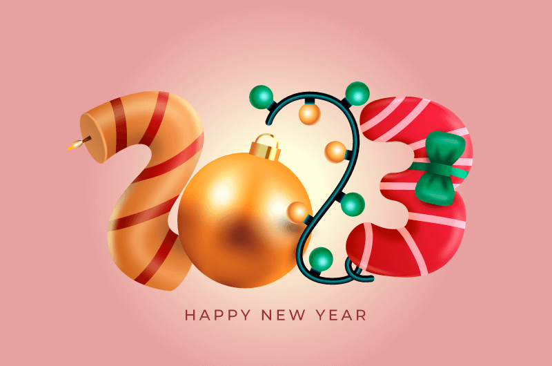 蜡烛圣诞球等设计2023新年快乐矢量素材(AI/EPS)