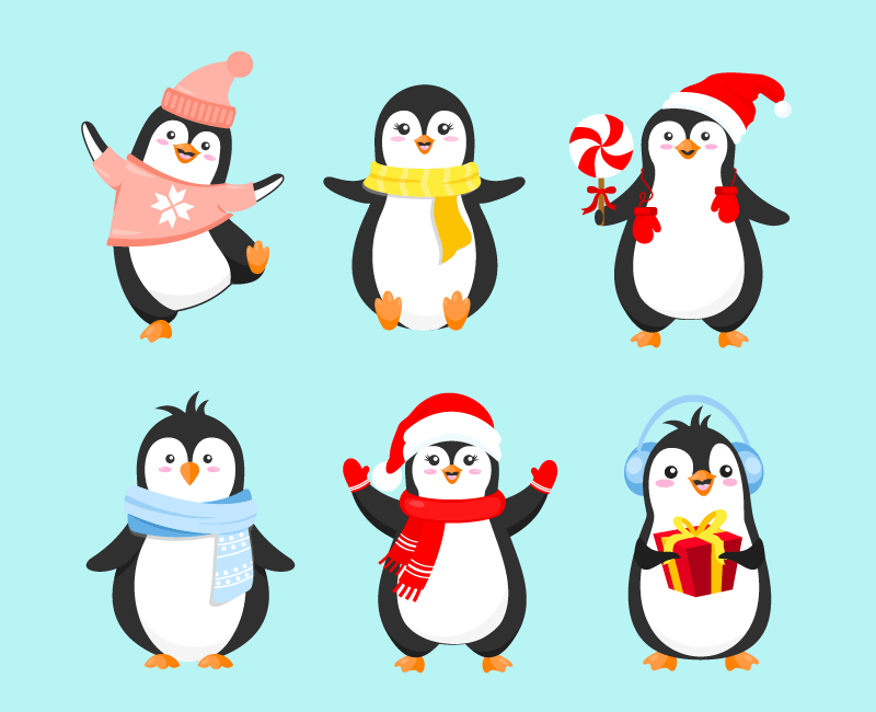开心庆祝圣诞节的企鹅矢量素材(EPS/免扣PNG)