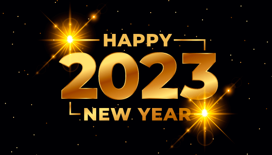 金色数字和闪亮星星设计2023新年快乐背景矢量素材(EPS)