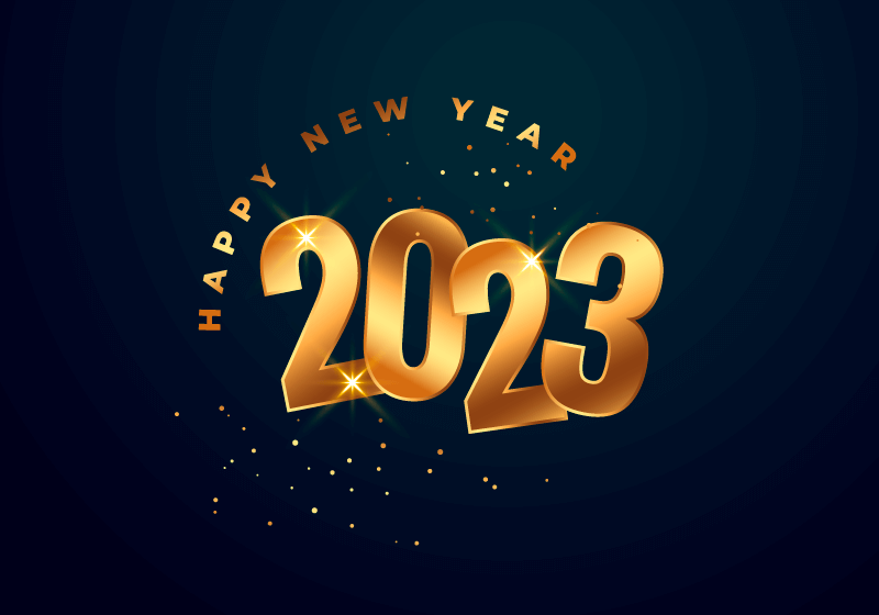 金色数字设计2023新年快乐背景矢量素材(EPS)
