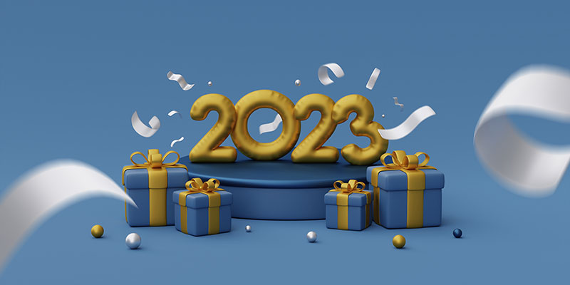 金色数字和礼物设计2023新年快乐背景(JPG)