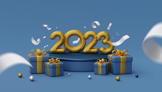 金色数字和礼物设计2023新年快乐背景(JPG)